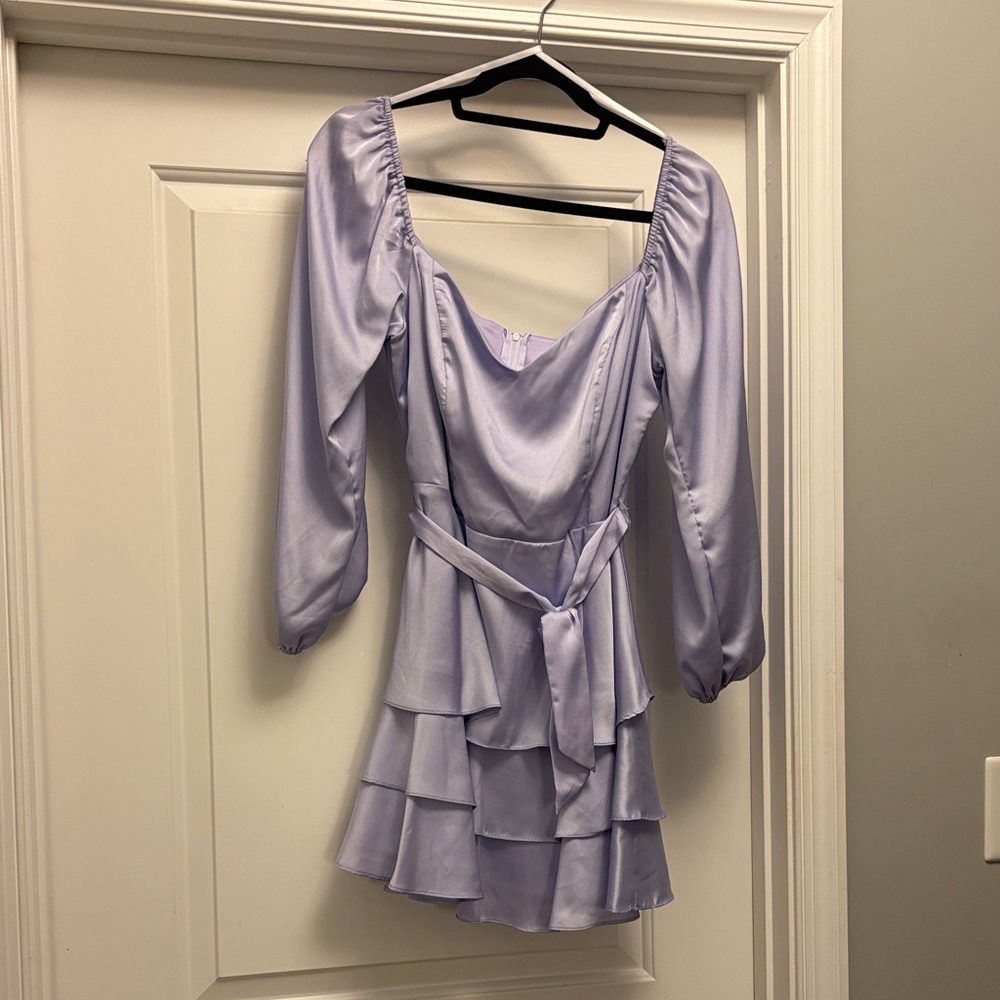 B Darlin Lilac Ruffle Sleeve Dress